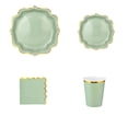 thumbnail image 2 of Elegant Disposable Plates, Sage Green Gold Foil Edge, Paper Plates Party, Disposable Party Cups, Disposable Napkins, Wedding Celebration, Scalloped Edge, Full Kit 80 Pc Set, 2 of 5