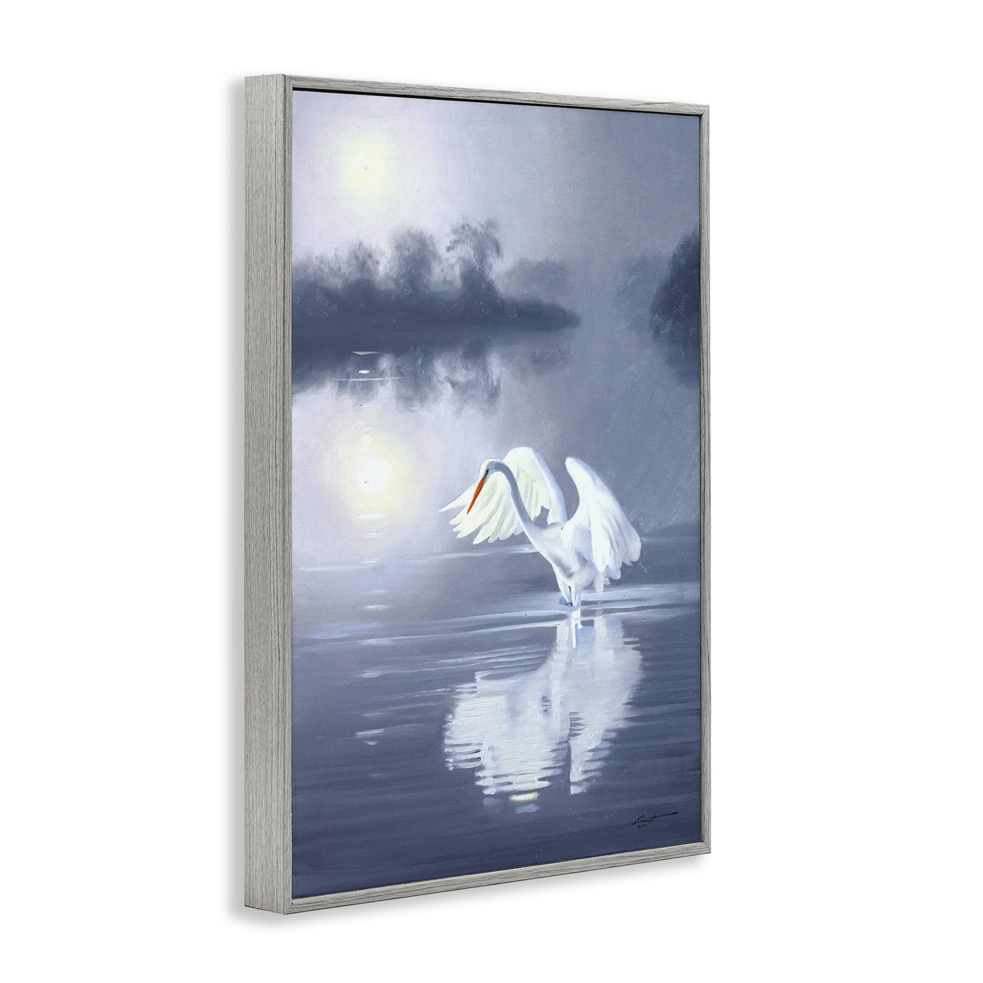 Stupell Industries Egret on Stormy Waters Animals & Insects Painting Gray Framed Art Print Wall Art, 20 x 30
