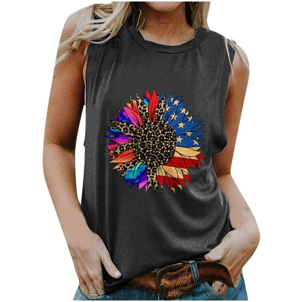 Camiseta sin mangas con estampado de rayas y estrellas de la bandera de EE. UU. para mujer de verano Fridja gh2970