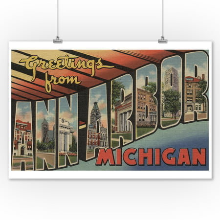 Greetings from Ann Arbor, Michigan (9x12 Art Print, Wall Decor Travel