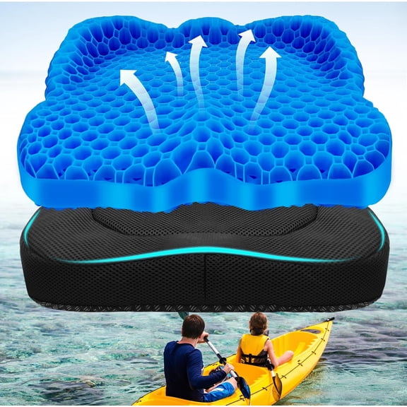 Anti-Slip Kayak Seat Cushion - Double Thicken Gel Boat Cushion, Waterproof Kayak Gel Seat Cushion, Coccyx Sciatica Pain Relief, Kayak Accessories for Fishing, Kayak Fishing Accessories