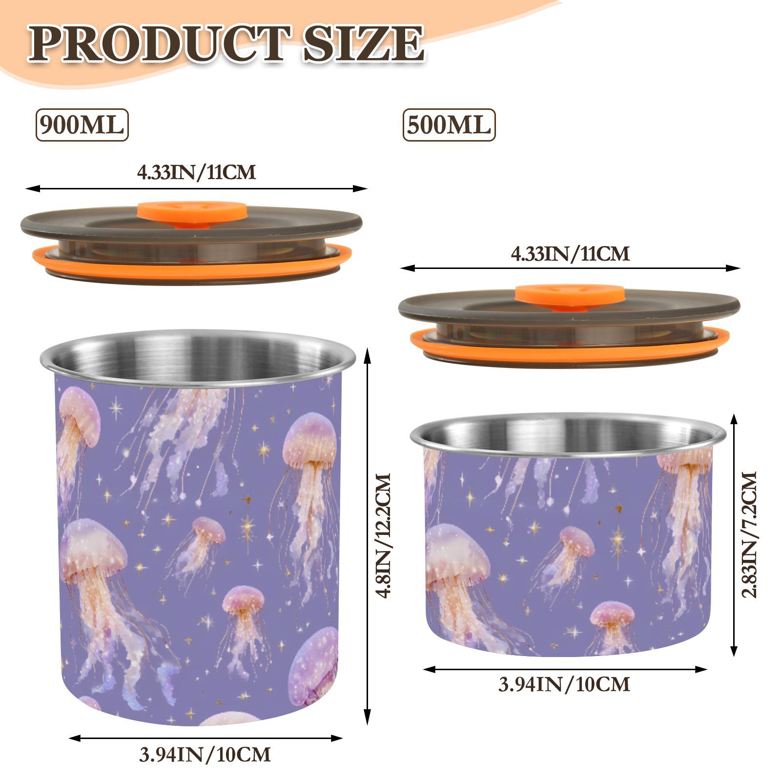 Jellyfish Stars Airtight Coffee Bean Canister 30oz Food Storage Containers with Lids For Gournd, Tea, Sugar, Flour, Rice, Cereal, Candy Cookie Jar