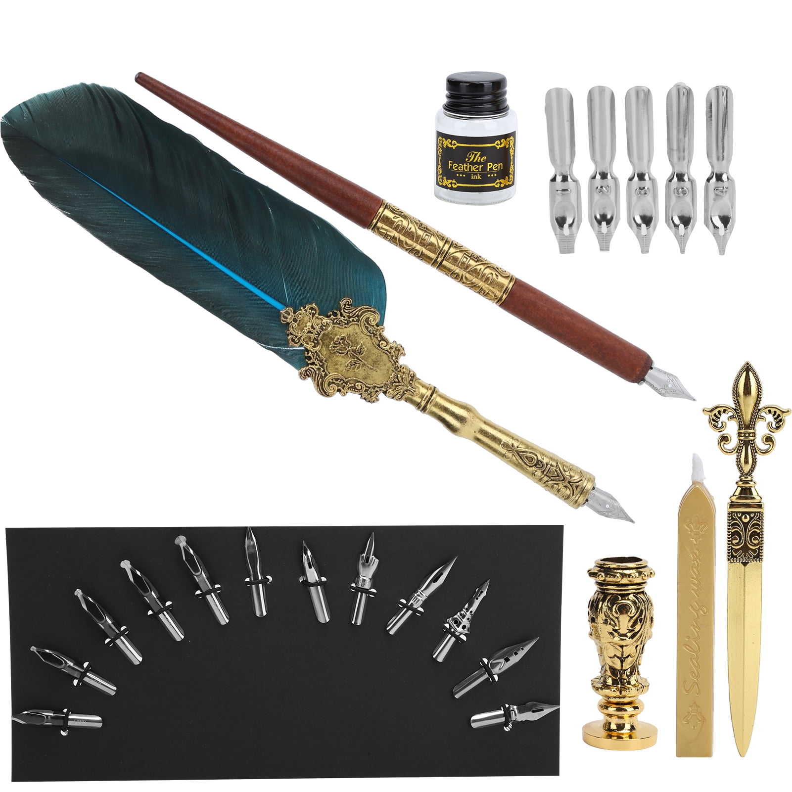 Feather Pen &amp; Ink Set, Antique Writing Instrument With Smooth Writing Experience, For Wide Range Of Nibs &amp; Ergonomic Design