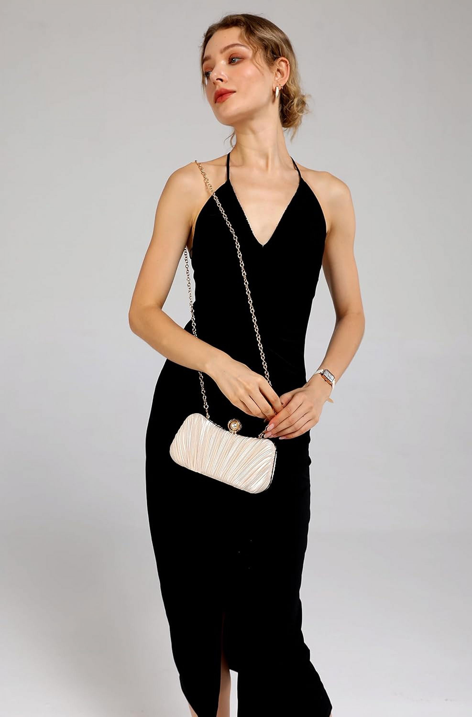 Clutch Purse Satin Pearl Evening Bag Handbag Chain Strap Shoulder Bag