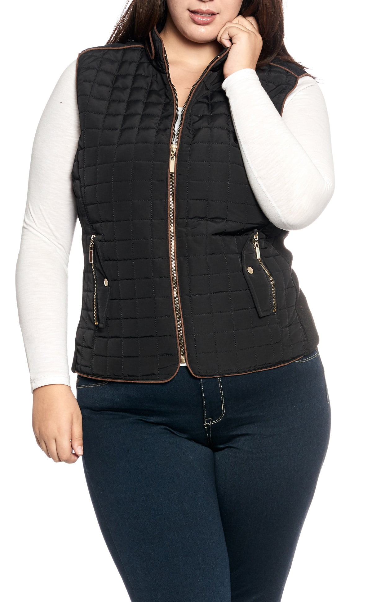 Ladies Plus Size Quilted Vest w/ Dual Zipper Pockets