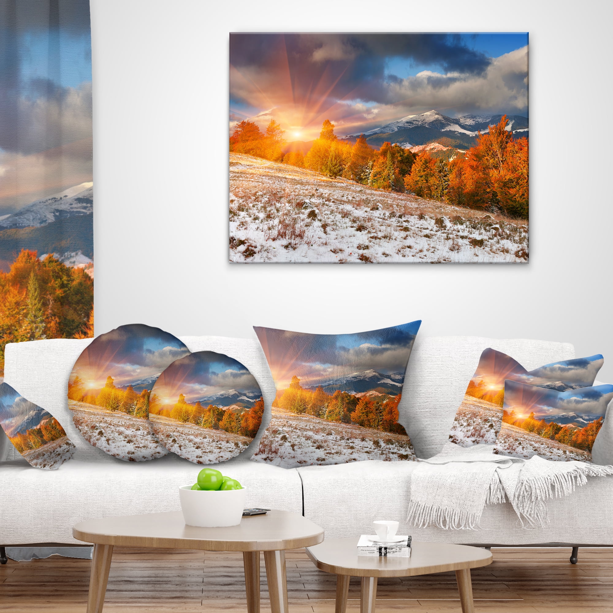 Designart First Snow in Carpathian Mountains - Landscape Photography Throw Pillow - 16x16