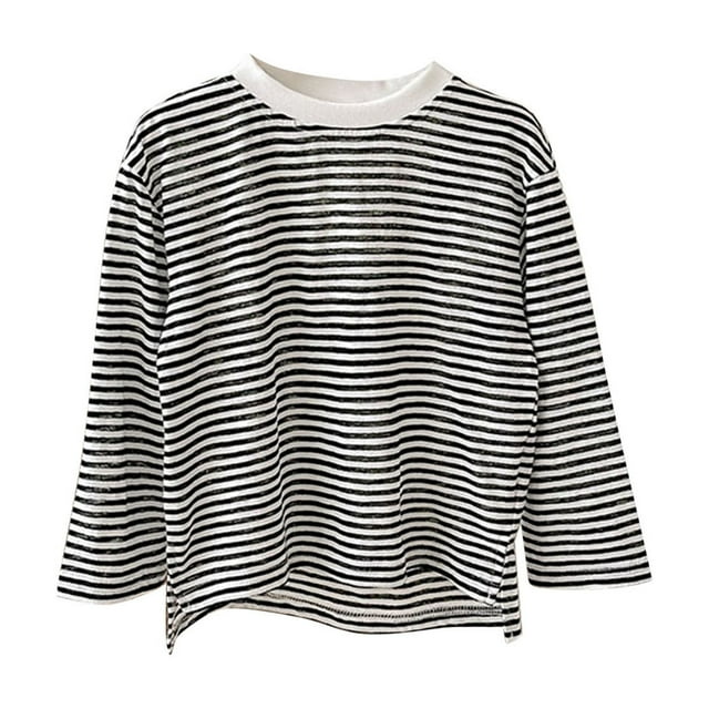 ShomPort T-Shirts Garçons Filles Manches Longues Col Rond Motif Rayé Coton Mignon Chandail Basique Léger Confortable