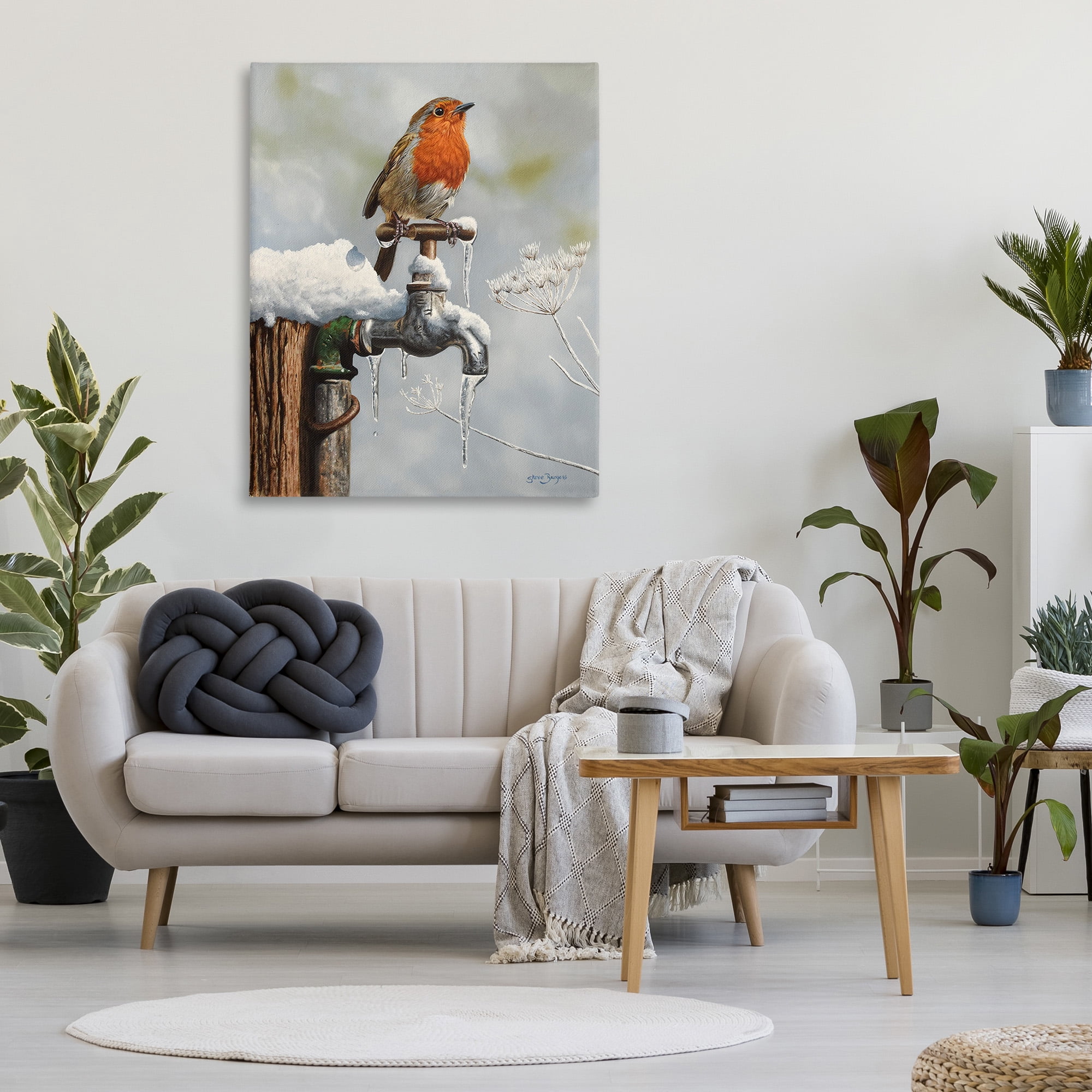Stupell Industries Robin Bird & Winter Scene Animals & Insects Painting Gallery Wrapped Canvas Art Print Wall Art, 36 x 48