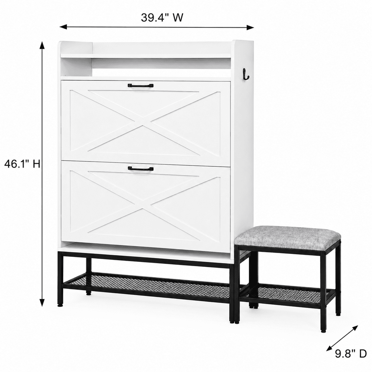 Alvantor Shoe Cabinet with Bench, 2 Flip-Down Drawers, Holds 10-14 Pairs, 39.4" W, White