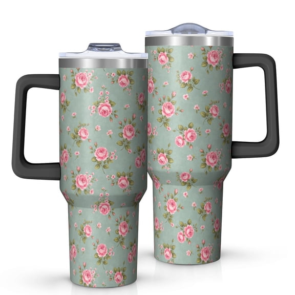40oz Pioneer Flower Floral Print Pattern Insulated Tumbler with Handle, BPA-Free Leak Proof Lid and Straws, Double Wall Vacuum, Hot 12h/Cold 34h