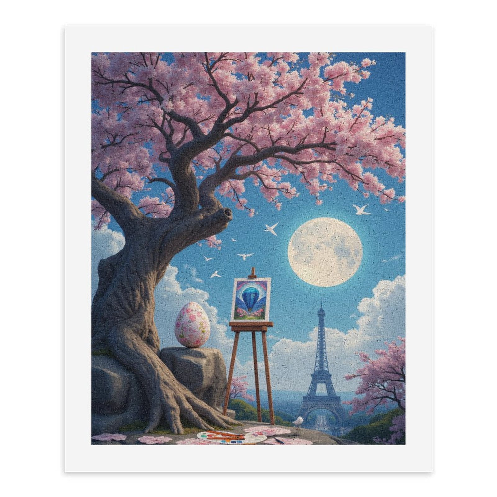 Paint By Numbers Kit for Adults Beginner - DIY Cherry Blossom Moonlit Paris Art Canvas Painting Kits for Adults, Frameless Paint By Number for Adults for Home Wall Decor 16x20 Inch