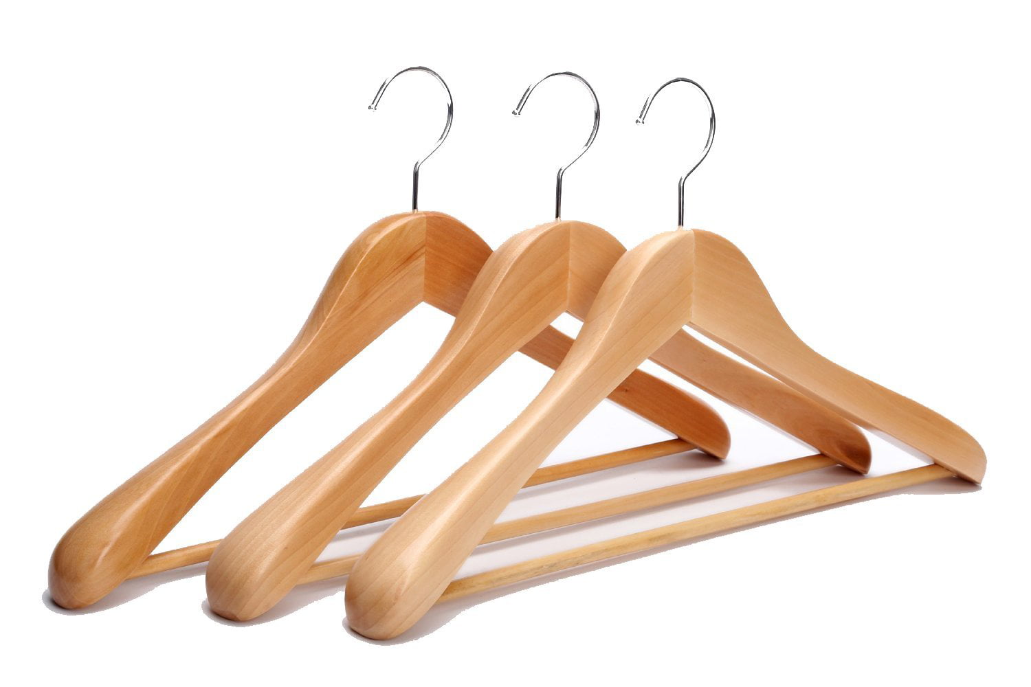 Wooden Suit Hangers Extra Wide Shoulder with Non Slip Bar Walnut Finish 3 Pack 