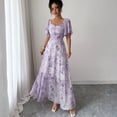 thumbnail image 6 of Womens Summer Dresses, Floral Chiffon Long Maxi Dress, Square Neck Puff Sleeve Ruched Waist Flowy Dress Purple XL, 6 of 6