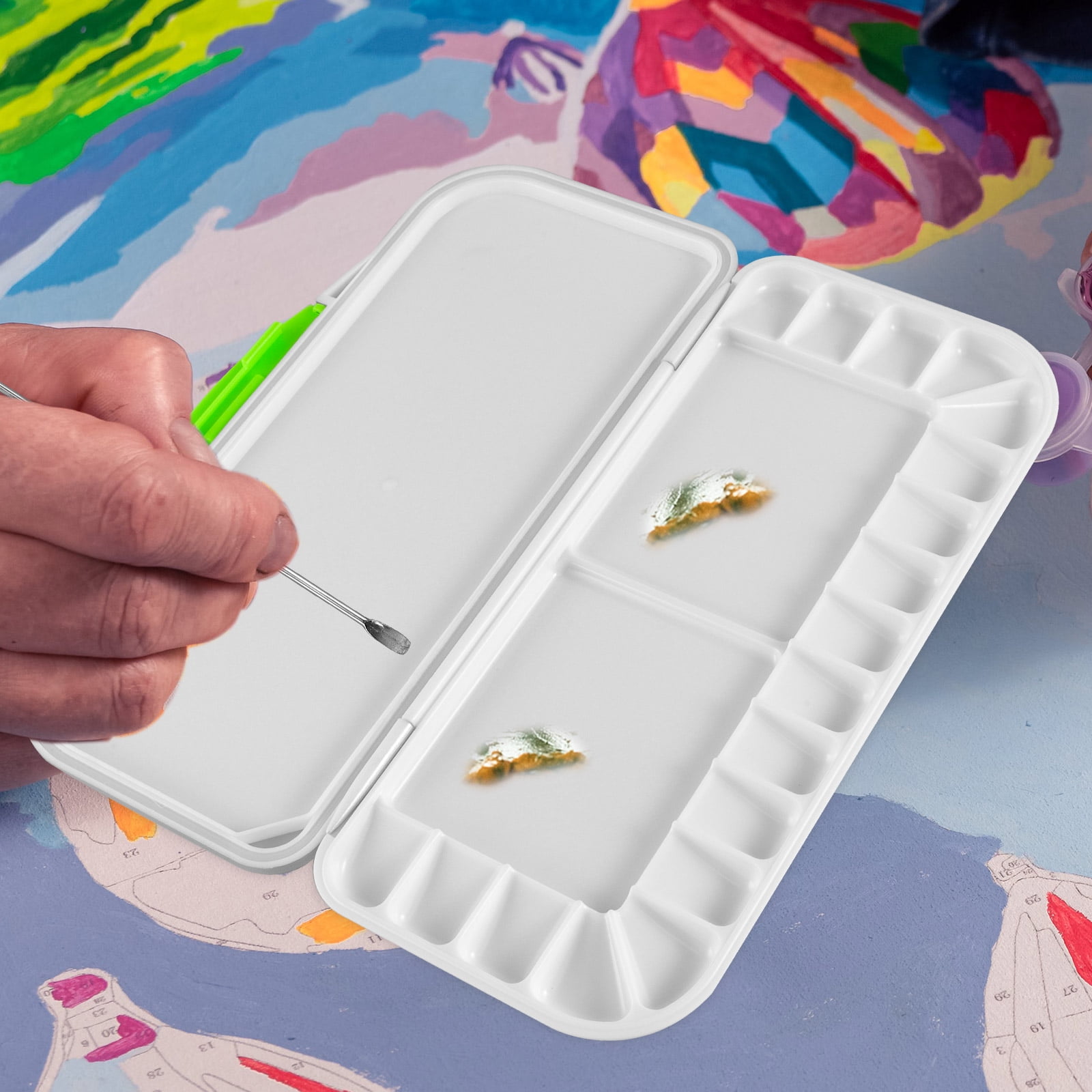 HEANUJJ Portable Watercolor Paint Set with Multiple Compartments for Oil Gouache and Acrylic Painting Artists