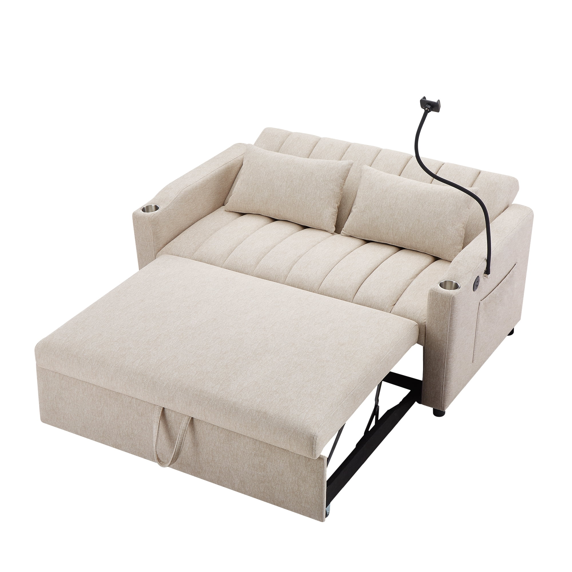EUROCO 1100LBS Queen Pull Out Sofa Bed, 55.9" Convertible Sleeper Loveseat with 3 USB Ports, 2 Side Pockets,2 Cup Holders and 360°Swivel Phone Holder,Modern Loveseat Sofa for Living Room