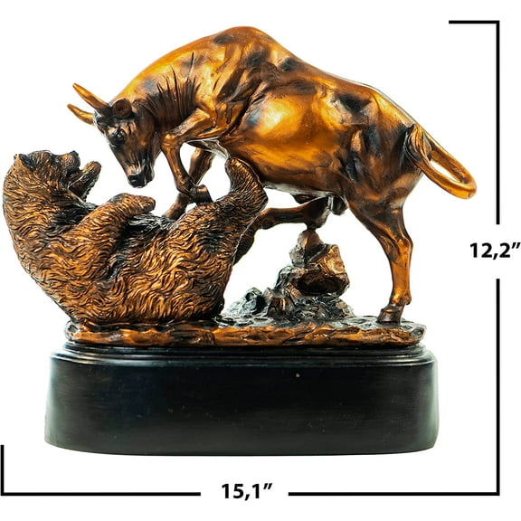 Wall Street Bull and Bear Statue, Stock Market Gift for Men, Bronze Color Sculpture