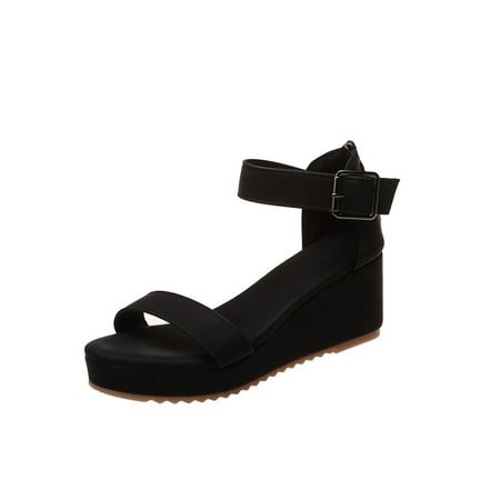 

SIMANLAN Women Sandal Beach Wedge Sandals Summer Casual Shoes Women s Breathable Ladies Ankle Strap Black 8