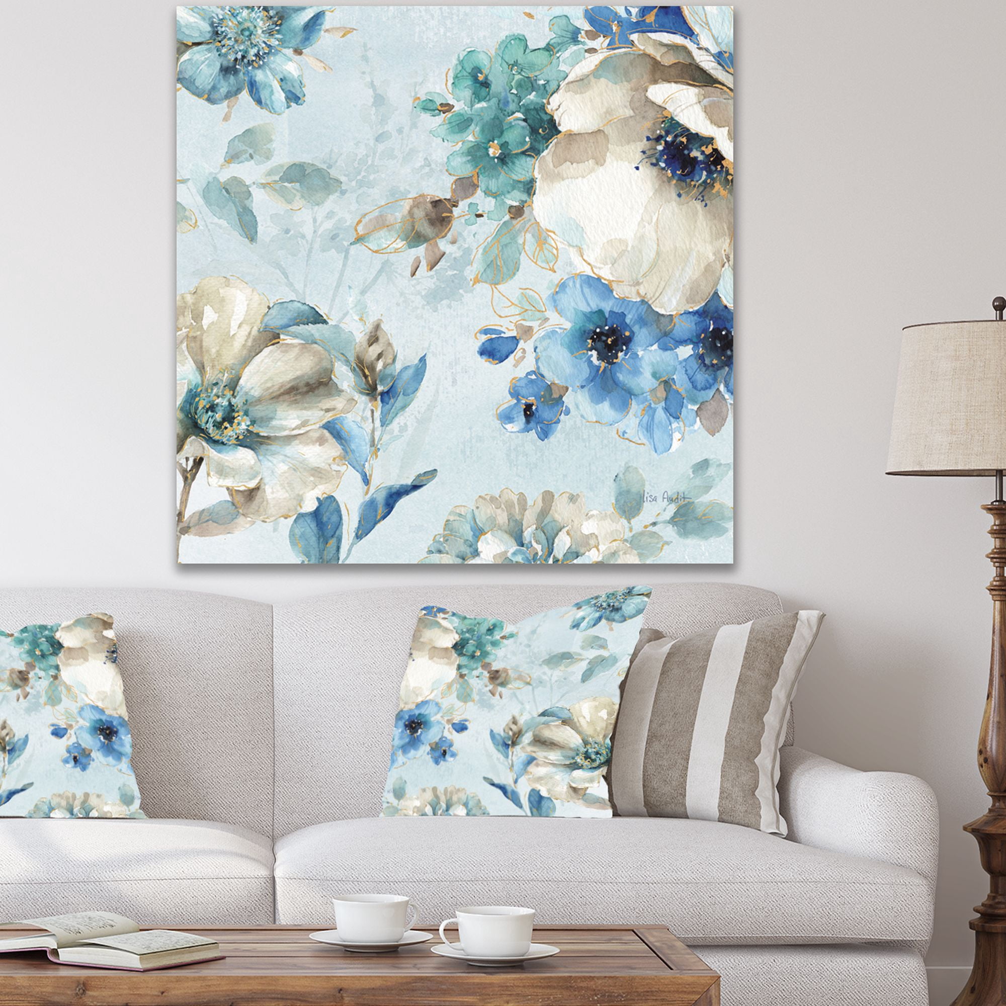 Designart 'Indigold Watercolor Lovely bird III' Farmhouse Premium Canvas Wall Art