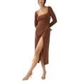 thumbnail image 1 of Txlixc Vestido de mujer, cuello cuadrado sólido, manga larga, vendaje de espalda abierta Txlixc  moda, 1 of 5