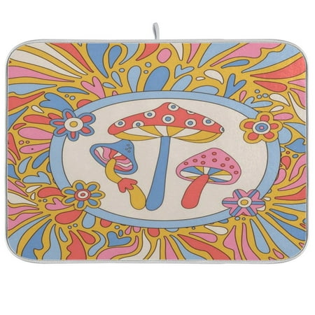 

Dish Drying Mat Multi-functional Absorbent Kitchen Drying Mat Foldable Drying Mat for Kitchen Drainer Rack 18 x24 Psychedelic Mushroom