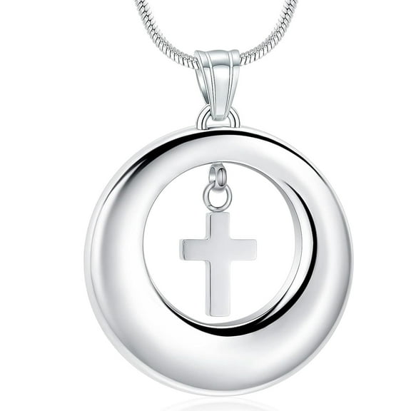 Circle Cremation Cross Urn Necklace for Ashes Stainless Steel Cross Urn Necklace Ashes Holder Memorial Jewelry