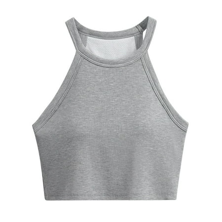 ShomPort Womens Sports Bra Athletic Cropped Tops Summer Trendy Knit Ribbed Yoga Tank Tops with Built in Bra