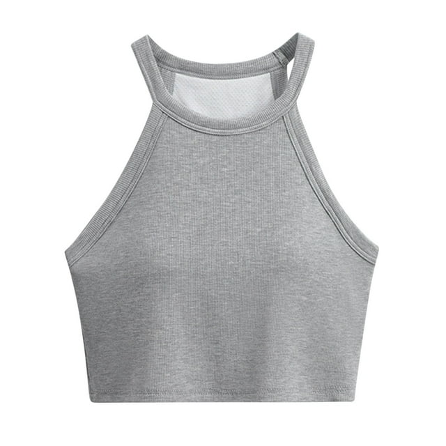 AherBiu Crop Tank Tops for Women with Built in Bra Ribbed Knitted Camisole Basic Going out Sleeveless Tops