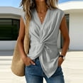 thumbnail image 3 of FchengtaiS Women's Twist Knot Front Tank Top Cotton Linen V Neck Sleeveless Shirts Summer Casual Y2K Tops, 3 of 7