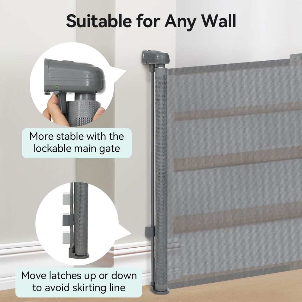 Retractable Mesh Baby Gate, Safety Gates for Stairs Doorway, 33''Tall Extends to 55''Wide, Gray