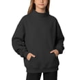 thumbnail image 4 of WAYUTE Girls Sweatshirt Neck Solid Color Loose Fit Long Sleeve Pullover for Big Kids Fall Outfits Versatile Casual Outdoor,Black,Size 5-6 Y, 4 of 7