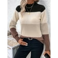 thumbnail image 2 of Women'S Color Block Sweaters Long Sleeve Mock Neck Tops Loose Knitted Pullover Sweater Khaki L, 2 of 5