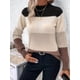 thumbnail image 4 of Suéteres de Bloque de Color para Mujer, Blusas de Larga con Cuello Alto, Suéter de Punto Holgado. Caqui M, 4 of 7