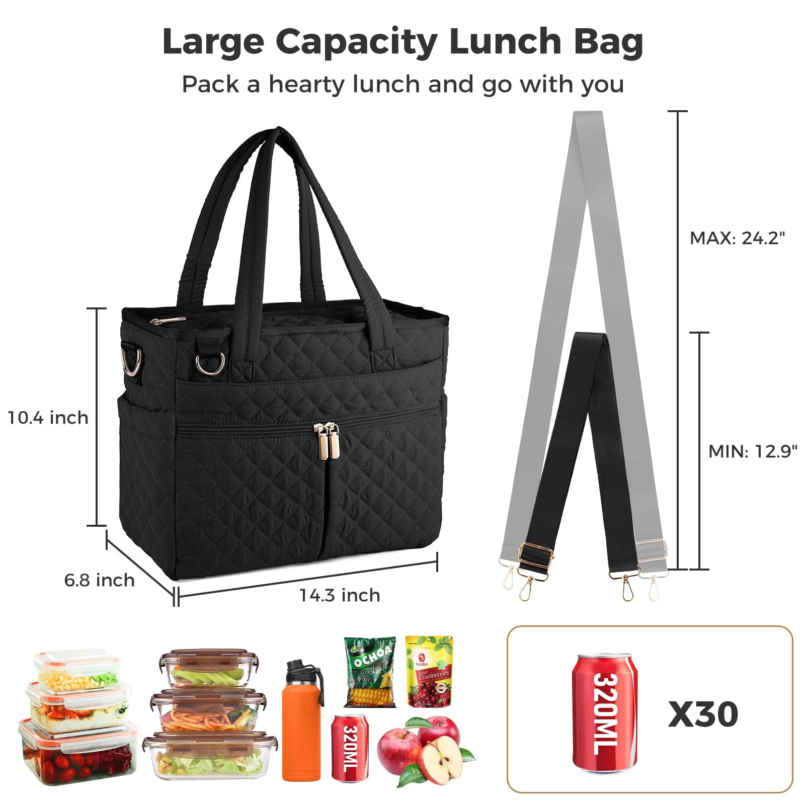 Extra-large Lunch Bag  Box Insulated For Women Tote Soft Cooler Work Outdoor Picnic Trips