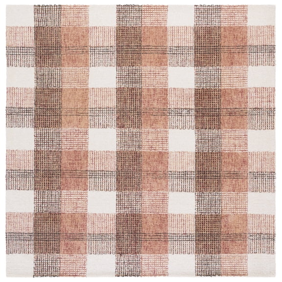 SAFAVIEH Genre Brendanus Plaid Area Rug, Ivory/Red, 6' x 6' Square