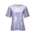 thumbnail image 6 of Lixiuxyad Fashion Trendy Tees T-Shirts Sparkly Silk Top Glitter Loose Short Sleeved T Shirt Woman,Purple XL, 6 of 6
