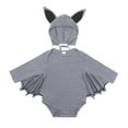 thumbnail image 3 of FAOWME Baby Boy Girl Halloween Outfit Long Sleeve Striped Print Breathable Comfortable Cute Bat Romper Jumpsuit With Hats For Party Activity,Grey,6-12 Months, 3 of 9