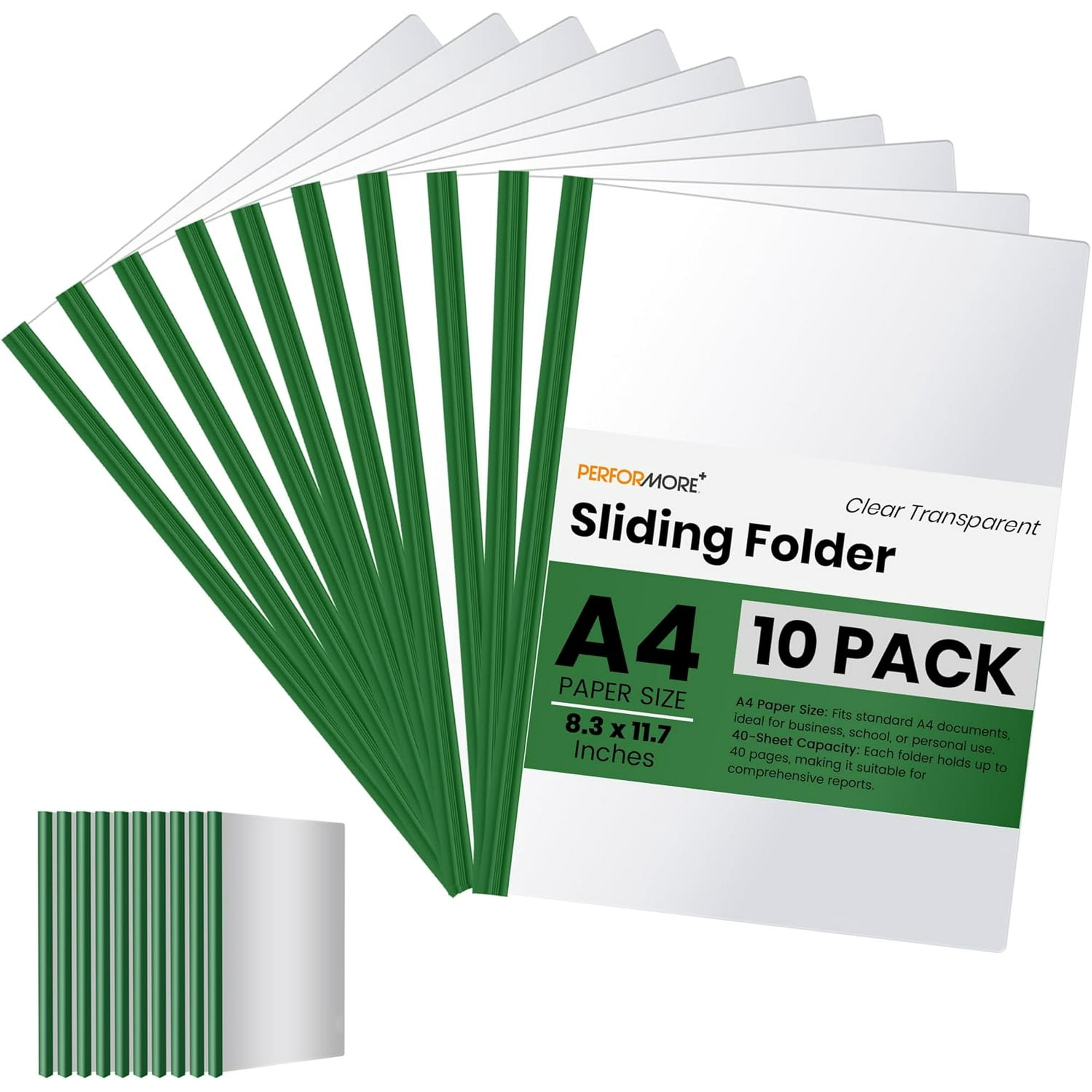 Clear Report Covers, 10 Pcs Transparent Presentation File Folders, Plastic File Folder with Sliding Bar, A4 Paper Size with 40 Sheet Paper Capacity