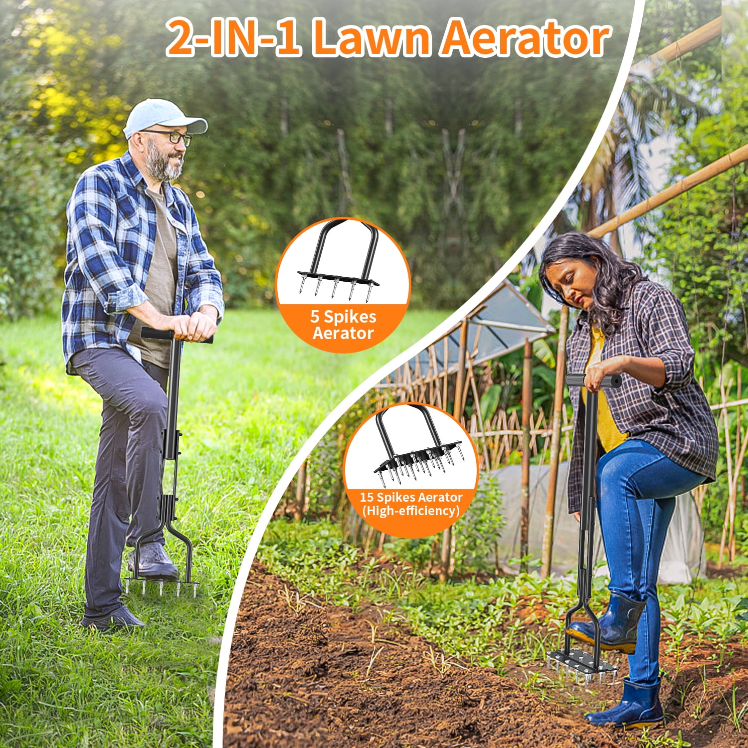 Yoneston Lawn Aerator Spike Aerator Manual Tool with 15 Pieces Solid Steel Spikes, Garden Grass Aeration, Soil Aerating Tool with Clean Tool for Aerating Lawns and Yard Care