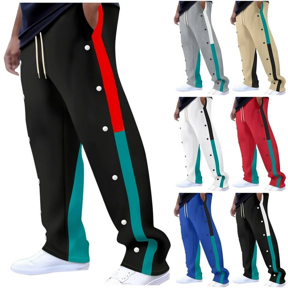 RYDCOT Men's Color Blocked Baggy Sweatpants Side Striped Track Pants Drawstring Waist Lounge Straight Leg Pants with Pockets White