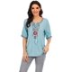 thumbnail image 1 of Blusa informal de manga corta con borlas y bordado bohemio mexicano de verano para mujer, azul claro y grande, 1 of 5