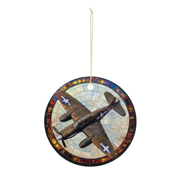 Military Fighter Plane Christmas ornament, Christmas decoration, holiday present idea, heirloom keepsake, round ceramic, gift Exchange, bauble present, gift idea