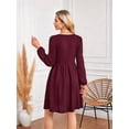 thumbnail image 4 of Women'S Dress Long Lantern Sleeves Round Neck Flowing A-Line Skirt Autumn Fashion Wine Red S, 4 of 10