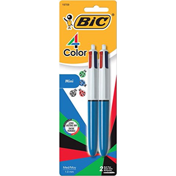 BIC 4-Color Mini Ball Pens, 1.0 mm, Assorted Colors, Pack of 2