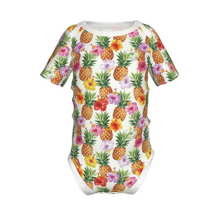 

Adobk Hawaiian Pineapples And Hibiscus Flowers Print Baby Climbing Clothes Jumpsuit Rompers Classic Rompers Child Short sleeve Bodysuits-3 Months