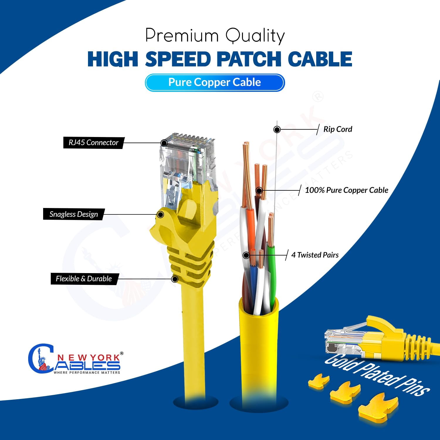 Cat6 Ethernet Cable 5-Pack 10ft RJ45 LAN UTP Cat 6 Network Patch Internet Cable Yellow