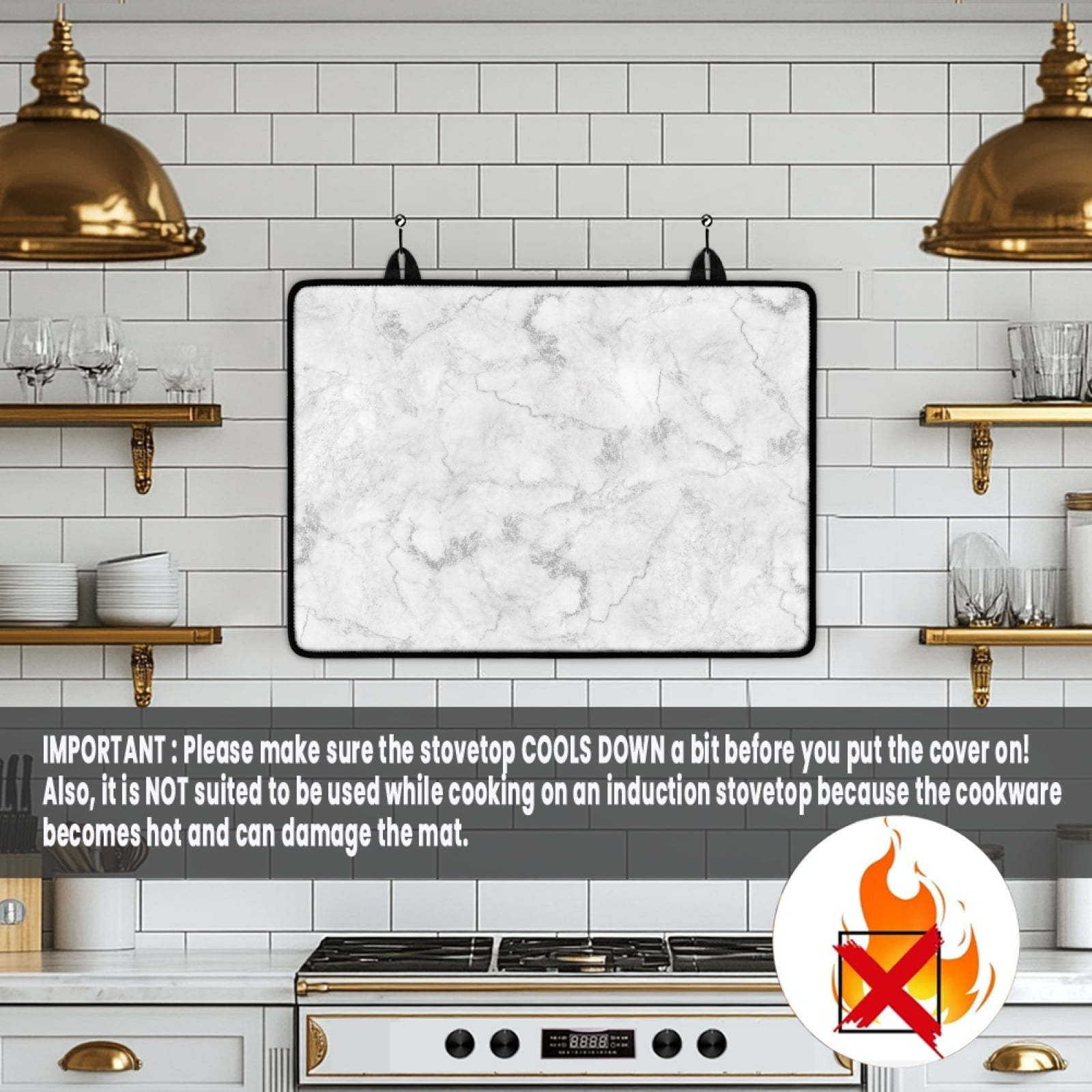 Renewold Electric Stove Top Cover for Stove Top, Induction Electric Stove Protector Non-slip Glass Cooktop Cover Range Cover Multipurpose Flat Top Stove Mat, White Marble