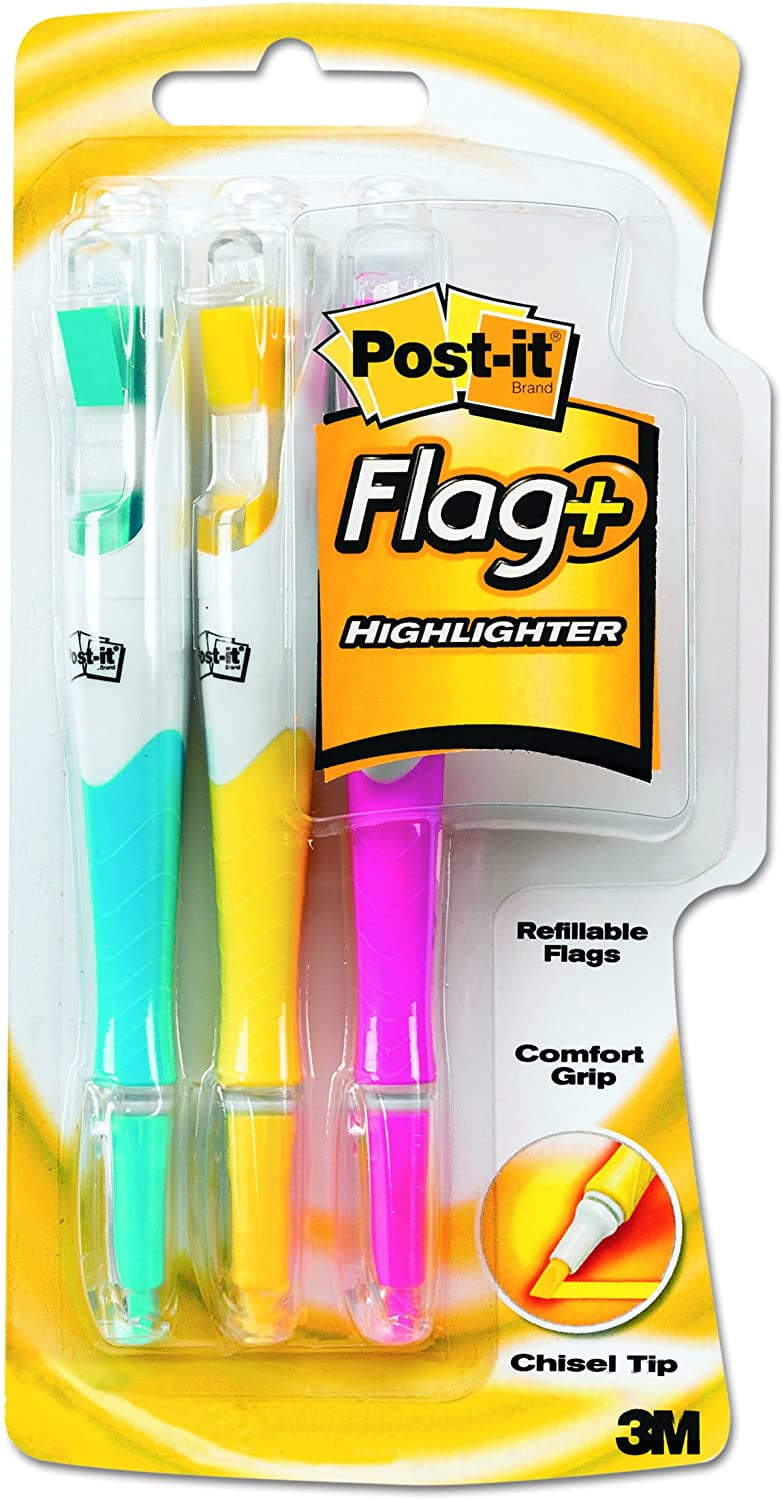 Postit Flag+ Highlighter, Yellow, Pink, and Blue, 50Color Coordinated Flags/Highlighter, 3