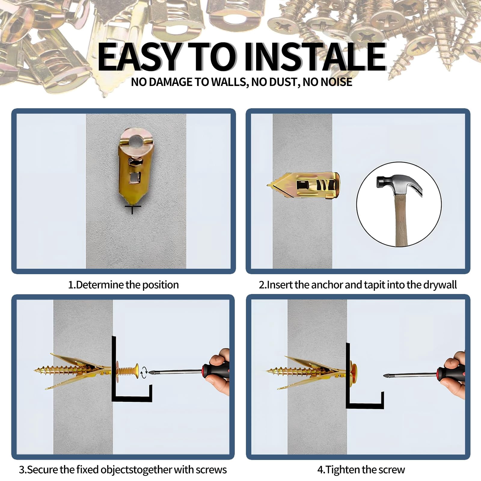 Self-Drilling Drywall Anchors Kit, Drywall Self Drilling Anchors With Screws Kit (0.47x1.18inch), Eliminating The Need For Drilling Or Punching Holes In The Wall