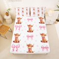 thumbnail image 5 of Manfei Farm Animal Highland Cow Bed Sheets,Cute Pink Bowknot Full Size Sheets,4pcs,1 Flat Sheet,1 Fitted Sheet and 2 Pillowcases, 5 of 6