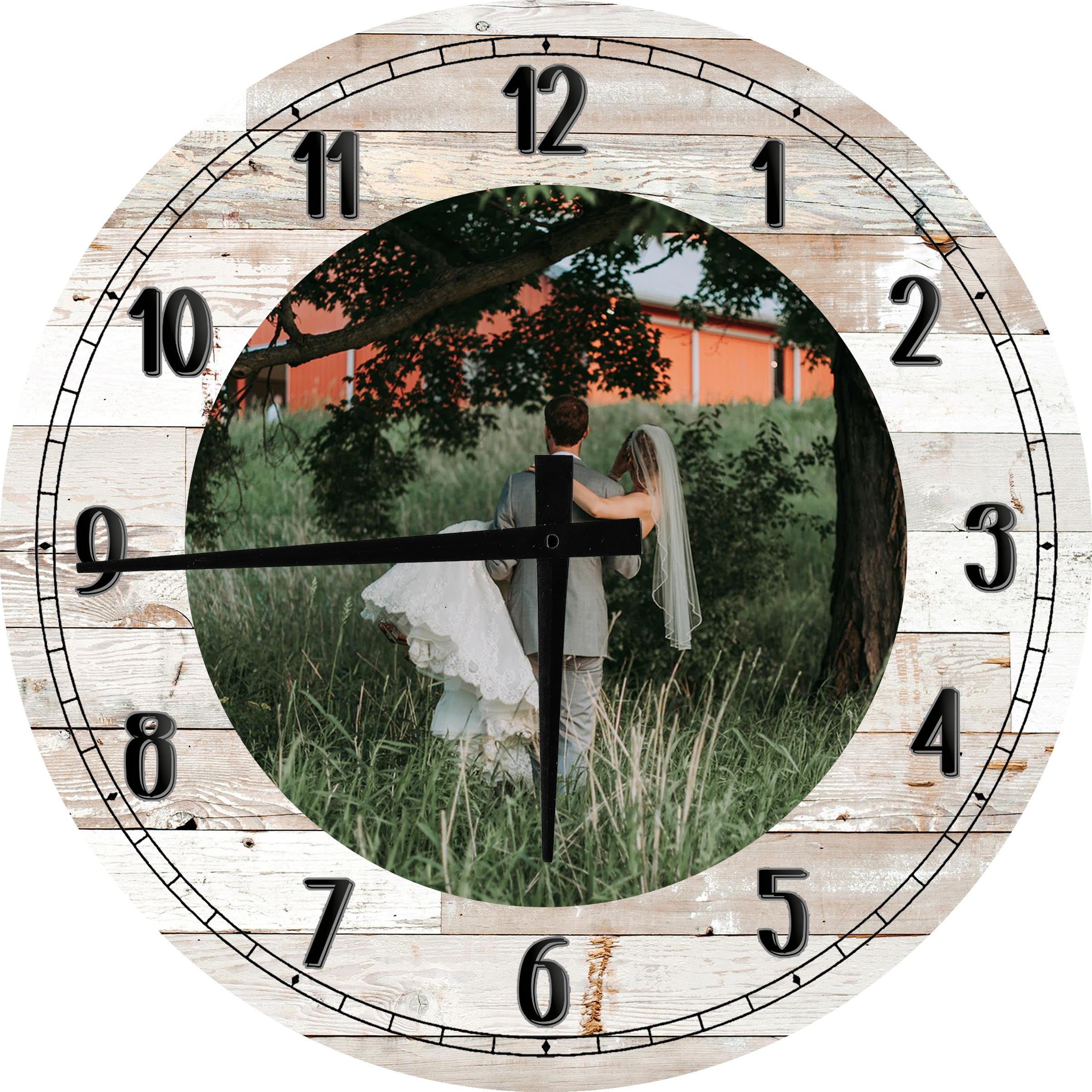 Large Wood Wall Clock 24 Inch Round Love Farmhouse Wedding Wall Art Round Small Battery Operated 6117